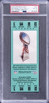 2002 Super Bowl XXXVI Full Ticket (New England/St. Louis) Green Variation - PSA NM-MT 8